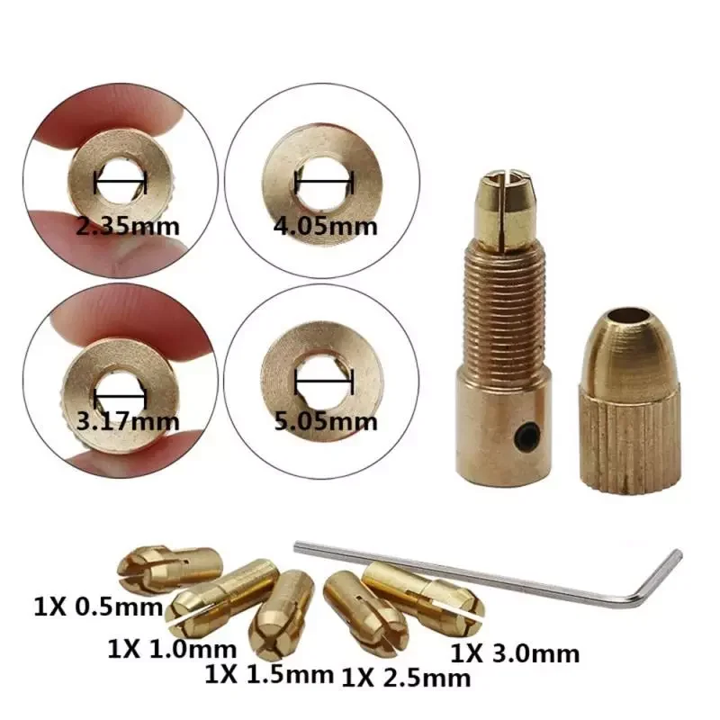 0.5-3mm Mini Drill Chucks Micro Collet Brass W/Wrench Adapter Household Electricity For Power Rotary Accessories Tool