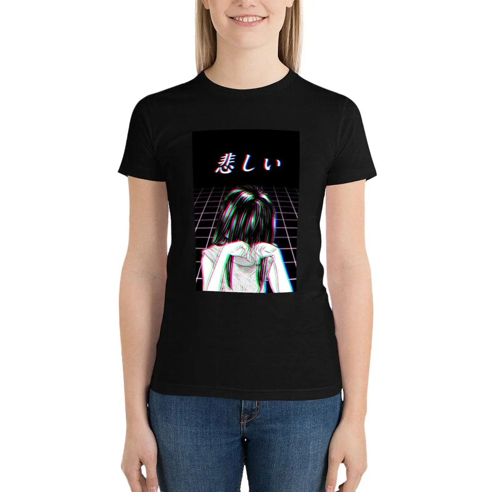 Грустная японская эстетика манга W/Женская милая одежда футболки винтажная
