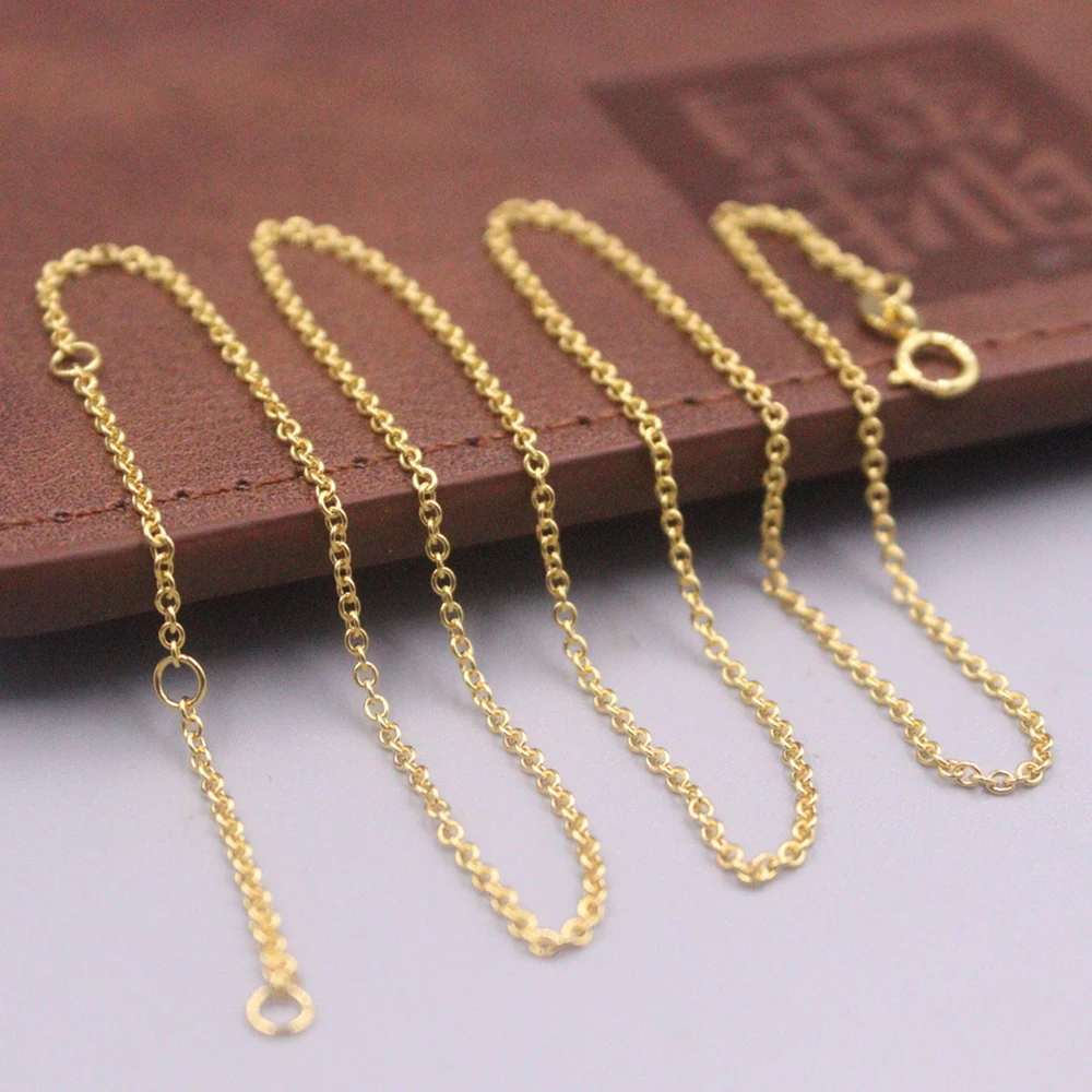 

Au750 Real 18K Yellow Gold Neckalce For Women 1.1mm Rolo Link Cable Chain 45cm Length 2.6-2.7g Jewelry Free Shpping