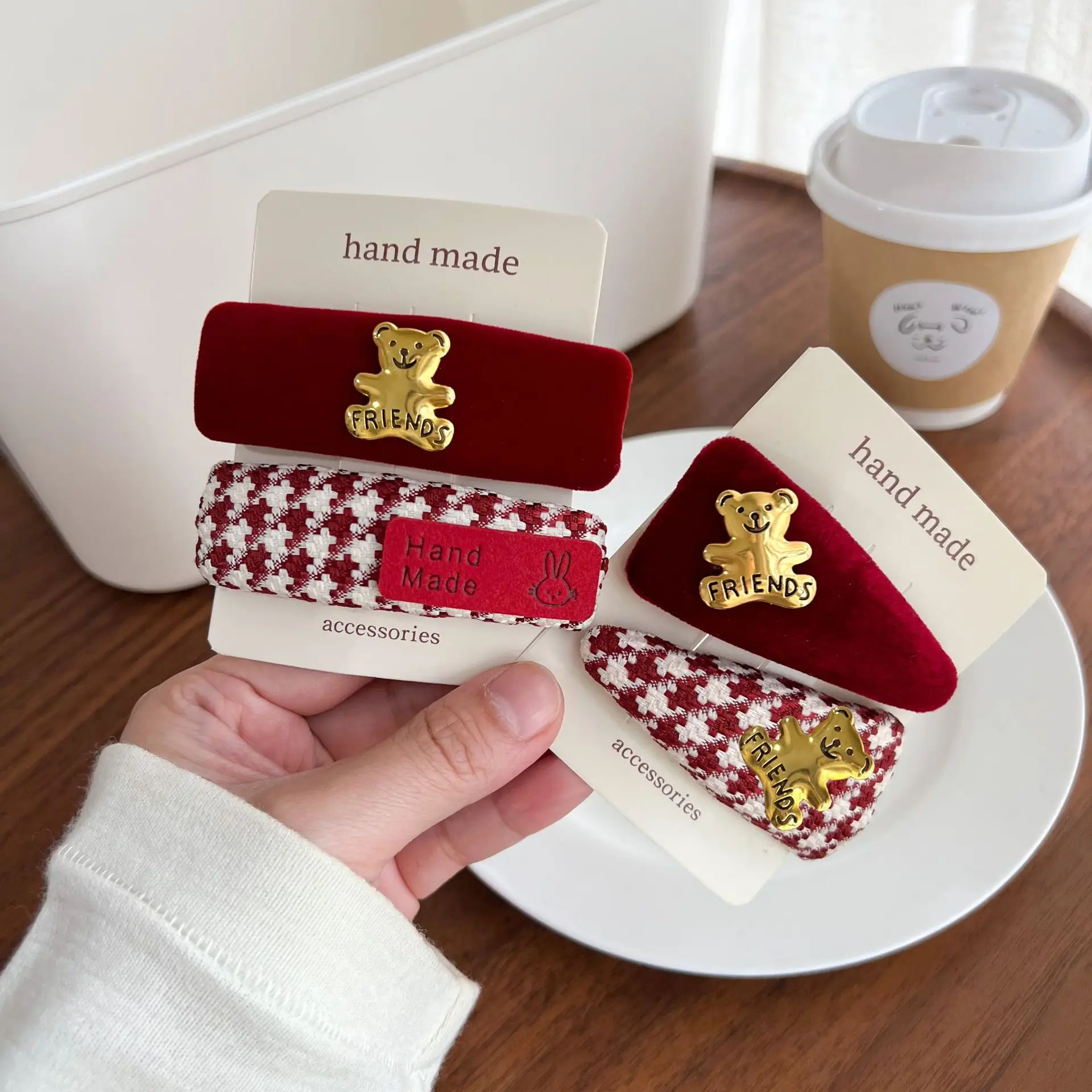 

Cute Bear Golden Velvet Water Drop Bb Clip Broken Hairpin Plaid Hairpin Clip Sweet Christmas Hairpin Hair Accessories.