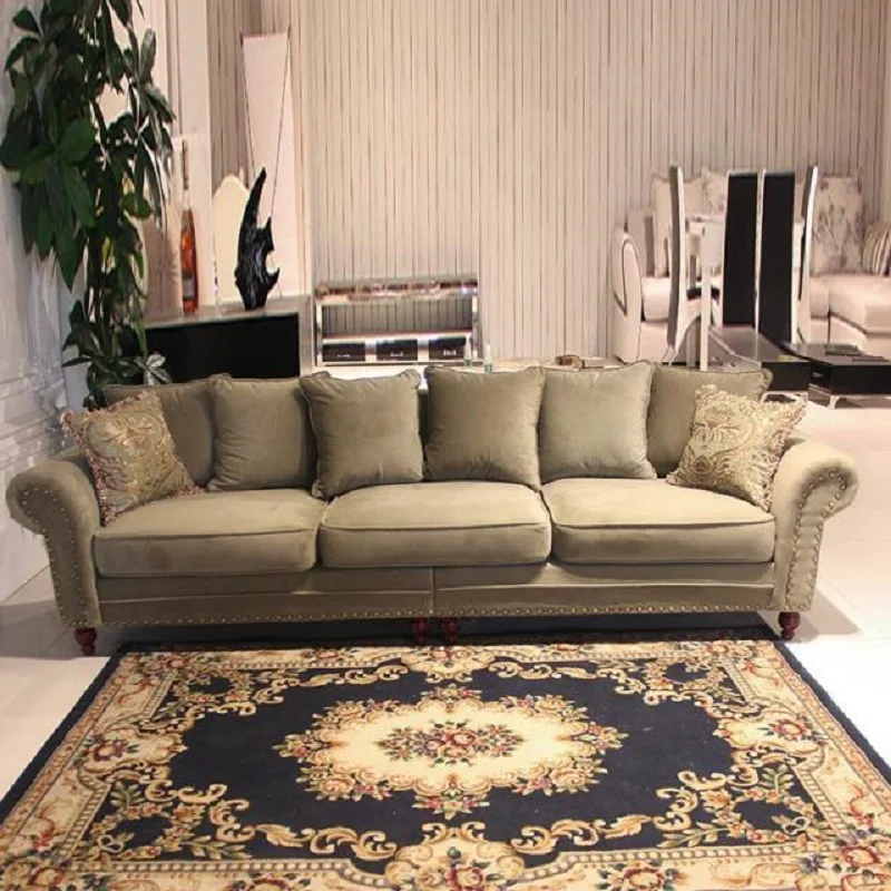 

American style fabric sofa, rustic European style retro light luxury, three person small unit, cloth clothing combination, livin