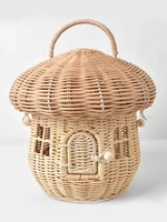 fashion rattan mushroom basket bag woman designer brands wicker woven handbag women summer cute beach straw bag bali vacation