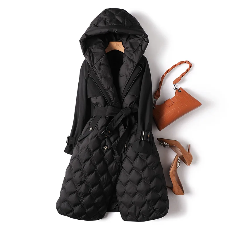 Luxury Design Casaco Feminino Inverno 2022  90%  White Goose Down  Winter Coats Women  Slim Thin Belt  Coat Women  Casacos