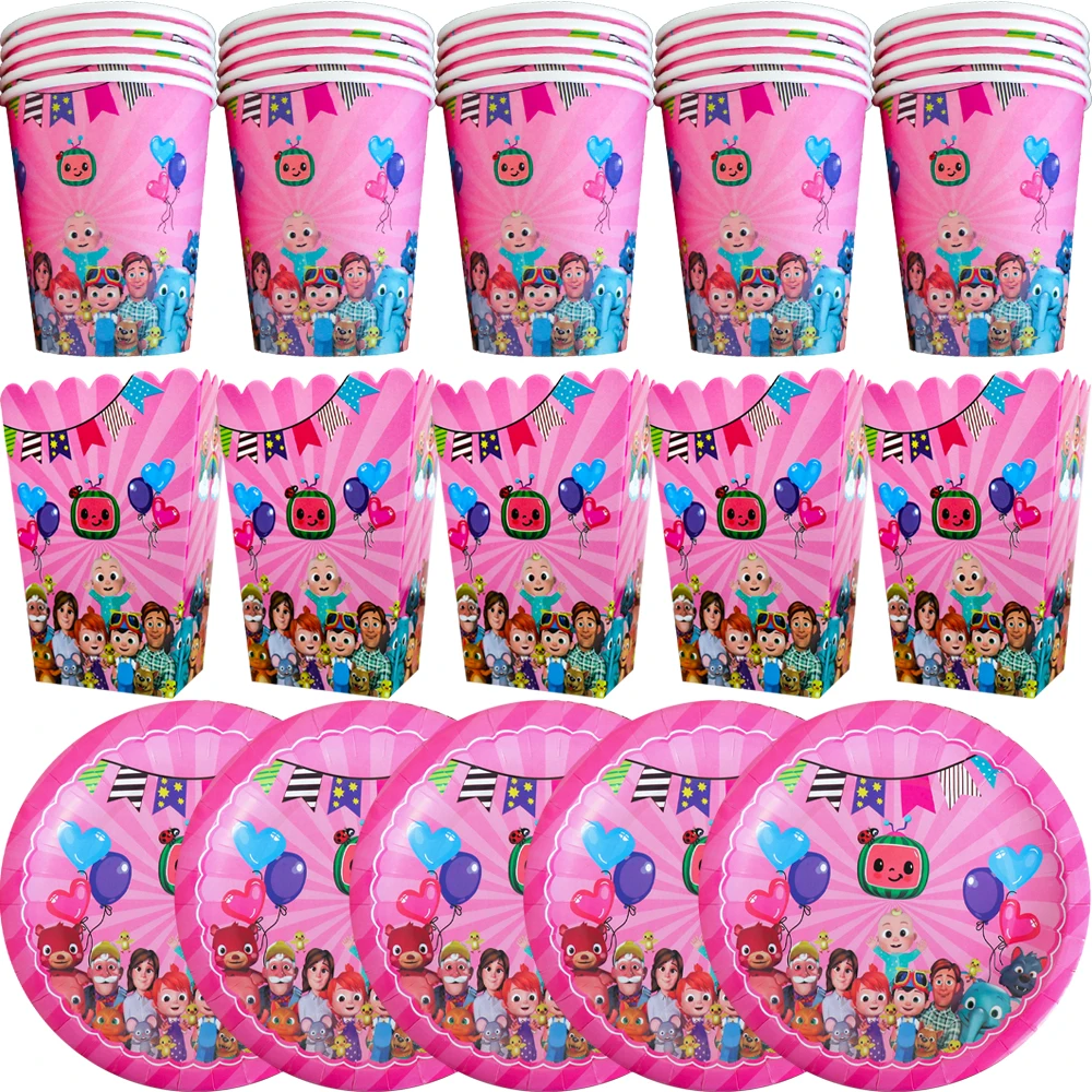 

Girls Birthday Party Cups Napkins Set Pink Cocomeloned Theme Decorate Disposable Tableware Decorations JJ Melon Party Supplies