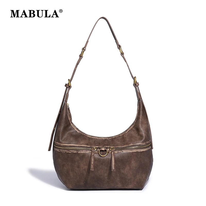 

MABULA Retro Underarm Shoulder Bag for Women Vintage Leather Sling Hobo Purse Casual Cross Body Travel Handbag