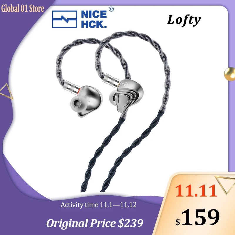 

NiceHCK Lofty In-ear Earphone Monitor 10.1mm Pure Beryllium Dynamic HI FI Headset Sport Game Earbud With 2Pin Cable Headphone