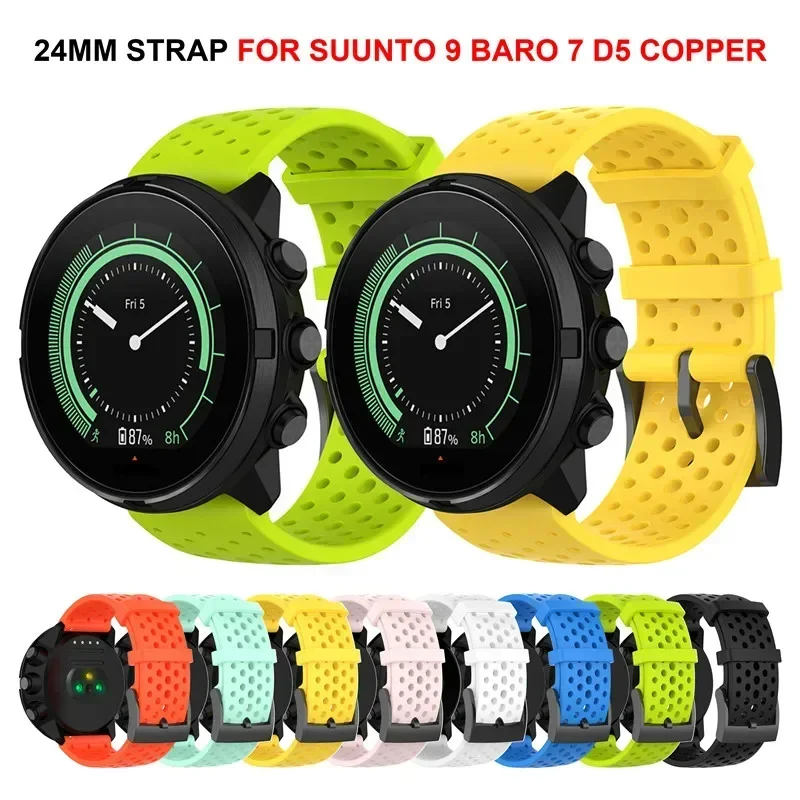 Фото Силиконовый ремешок 24 мм для умных часов SUUNTO 7 9 Baro D5, сменный браслет для спортивных часов Spartan Sport Wrist HR, Fossil Q Hybrid Correa №1