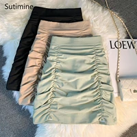 design sense of wrinkles pure skirt womens summer new light cooked high waist fashion slim a line skirt joker hip skirt