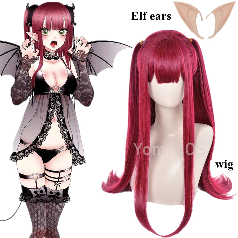 Косплей парик Anime My Dress Up Darling Rizu Kyun красный волосы с эльфийскими ушами Китагава Марин Дьявольский парик из синтетических волос.