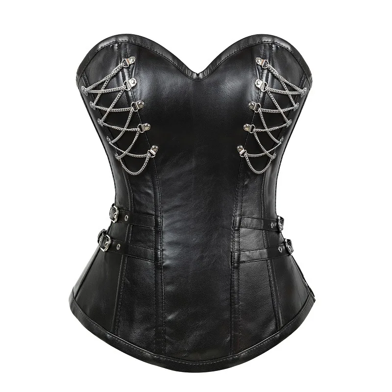 

PU Leather Side Zipper Tight Fitting Bodysuit Gothic Punk Clothes Women's Black Corset Oversized Women's Shaping Lingerie Tops