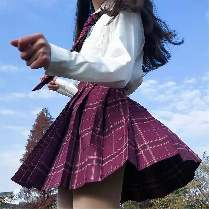 Плиссированная юбка с высокой талией для студенток |