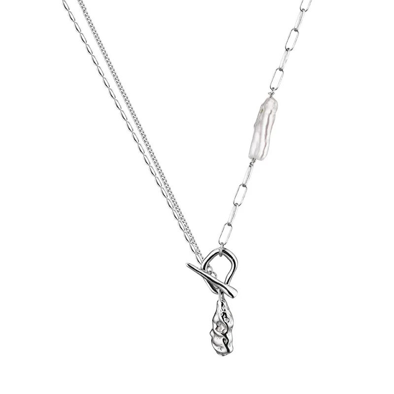 

Real S925 sterling Silver Necklace, ins Wind all-match texture pearl necklace women's white gold
