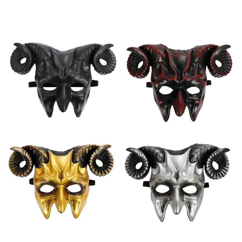 

Маскарадная маска на Хэллоуин, страшная маска на половину лица, маска из бычьего рога, маска дьявола, косплей