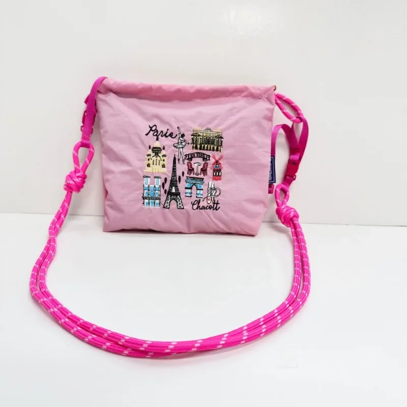 Kawaii Ball Chain Mini Canvas Shoulder Bag Cartoon Series Foldable Girl Oxford Large Capacity Embroidered Nylon