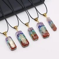 natural stone square seven chakra pendant necklace rope chain for jewelry makingdiy necklace accessorie charm wedding gift party