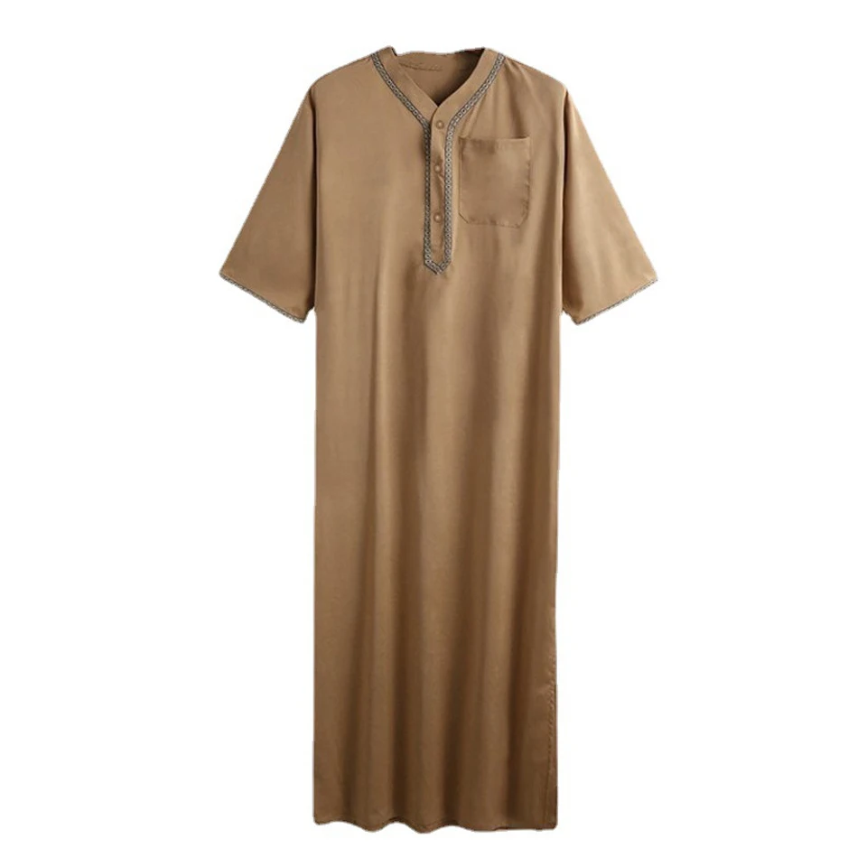 Islamic Clothes Arabic Kaftan Solid Color V Neck Muslim Robes Men Loose Casual Dubai Abaya Jubba Thobe 5XL Ramadan Husband Gift