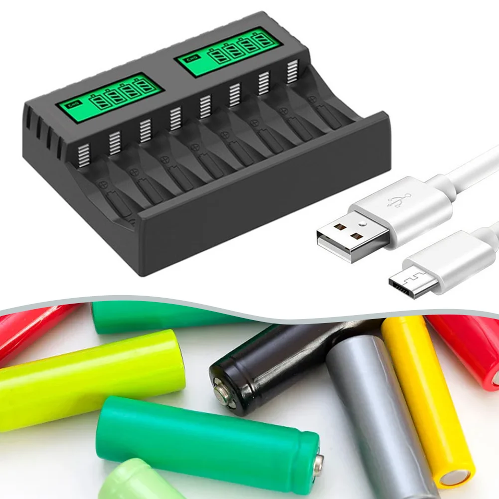 Зарядное устройство с ЖК-дисплеем 8 слотов для NiMNiCd аккумуляторов AAA/AA безопасная