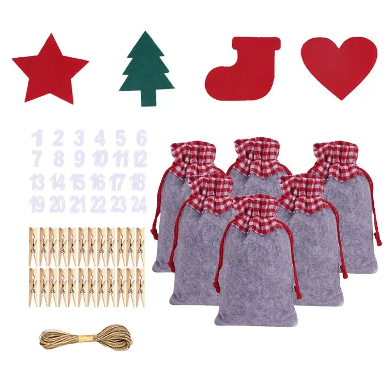 

24 Days Christmas Advent Calendar Bags Felt Cloth Advent Calendar Gift Bags DIY Christmas Embellishments With Clips Candy Bag