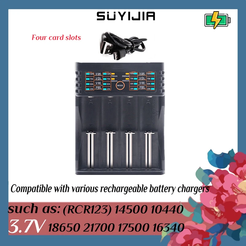 

Battery Charger 2/4 Slots New Smart Quick Indication USB Charger Li-ion Battery Portable Charging for 18650 18500 21700 14500