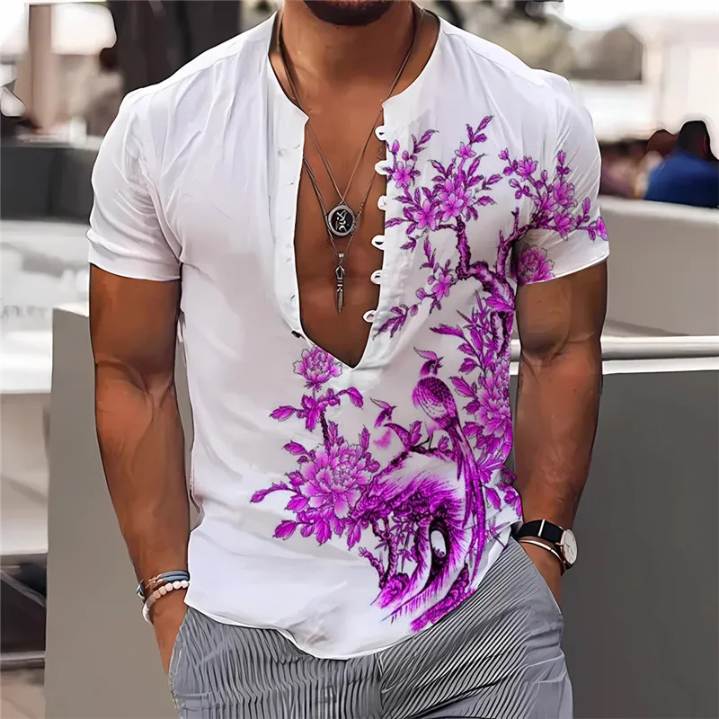 

2023 Hawaiian Tropical Shirts For Men 3d Beach Holiday Short Sleeve Summer Oversized Tops Tee Shirt Man Floral Blouse 6xl Camisa