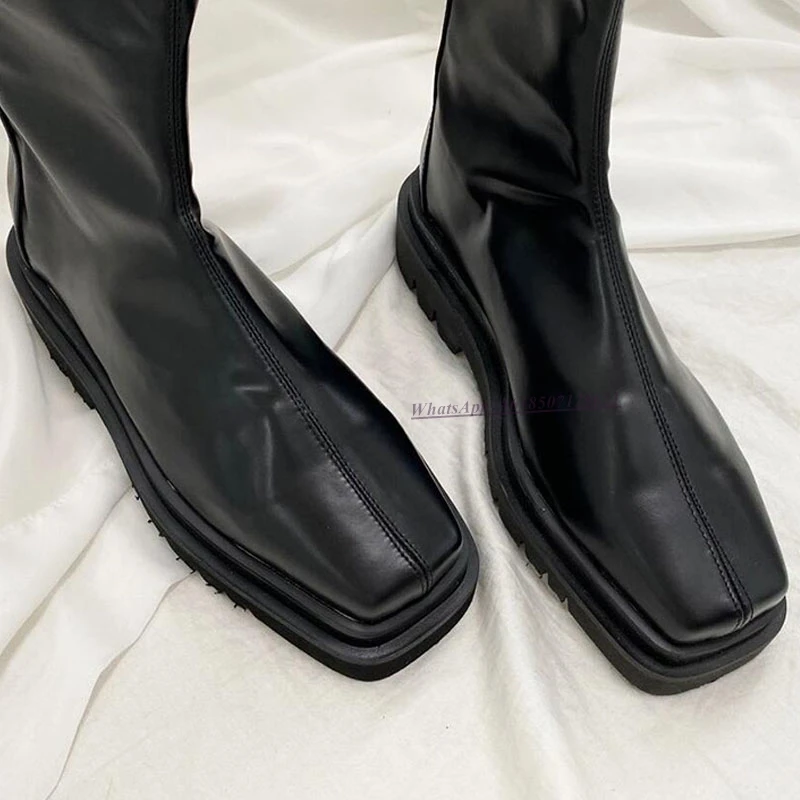 Fashion Versatile Solid Color Flat Ankle Boots Back Zipper Square Toe Multicolor Boots for Women