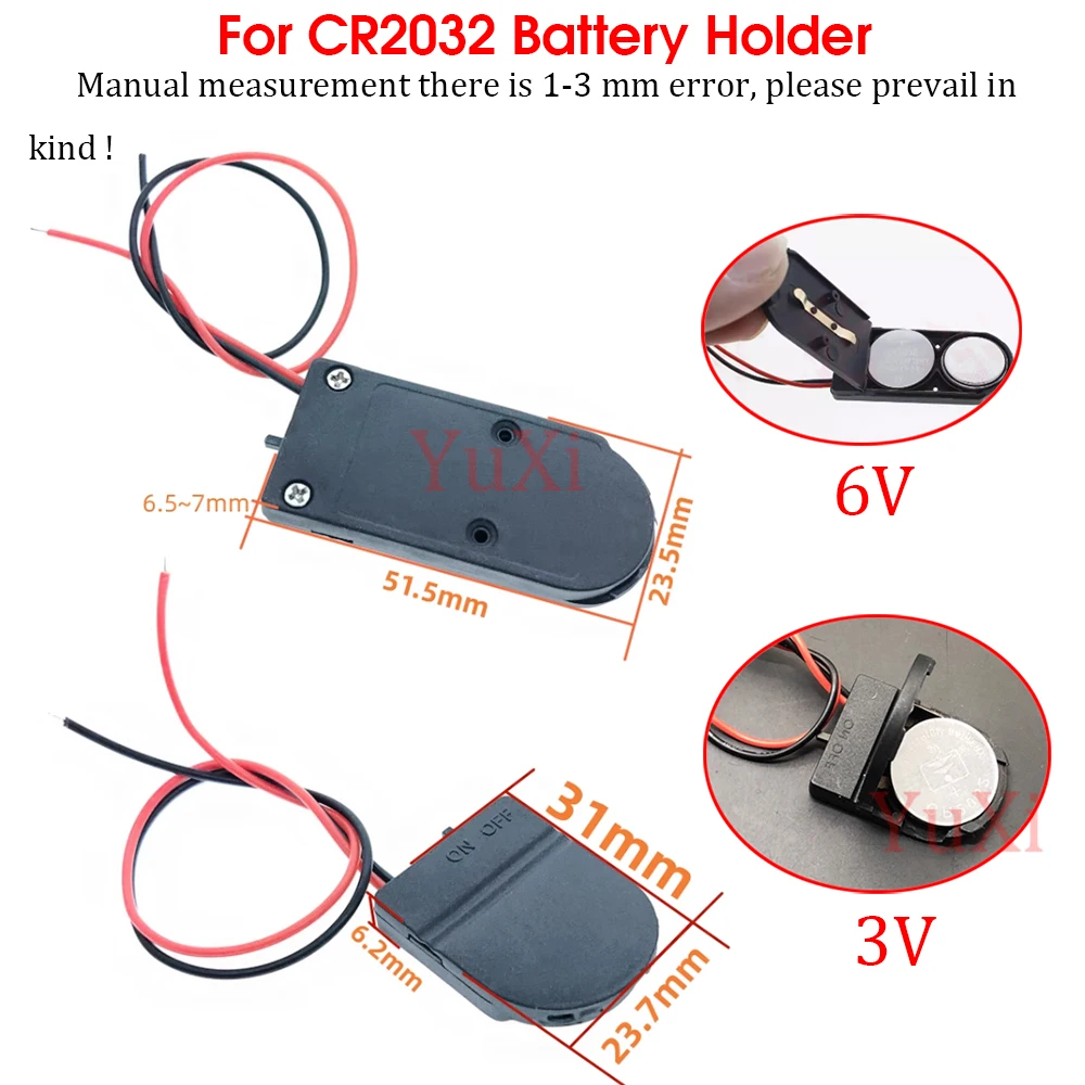 Держатель для батарей CR2032 с выключателем ВКЛ./ВЫКЛ. 6 В 3 в