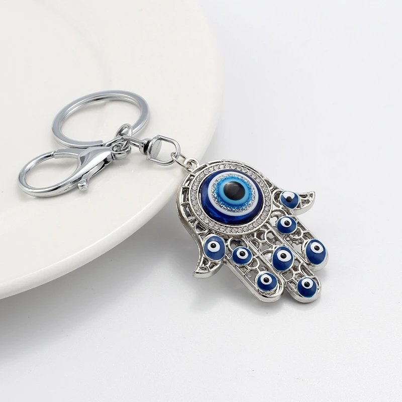 Fashion Fatima Hamsa Hand Keychains Turkish Big Blue Evil Eyes Key Ring Ethnic Style Bag Accessories For Women Men