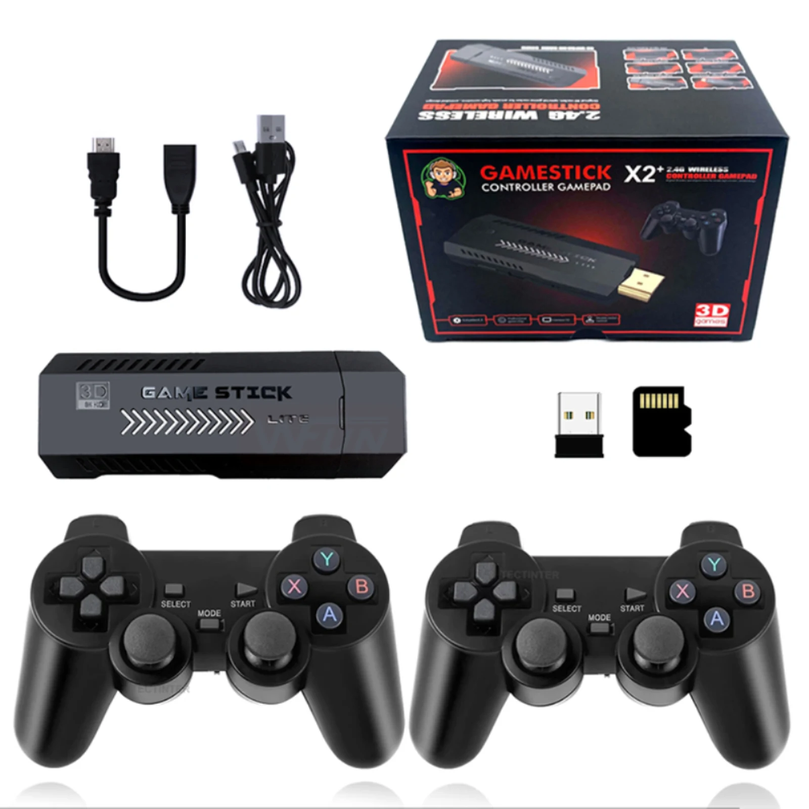 

X2 Plus Gamestick 3D Retro Video Game Console 2.4G Wireless Controllers HD 4.3 System 40000 Games 40 Emulators for SEGA/PSP/PS1