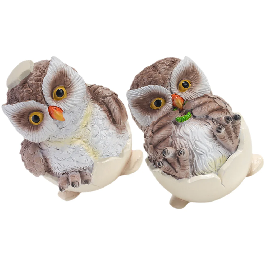 

2 Pcs Dinning Table Decor Owl Ornament Figurines Home Miniature Resin Desktop Bird Statue Tabletop Adornment Miss