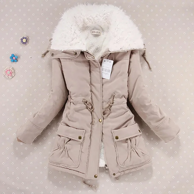 

Women's winter jacket, thick hood, long jacket, women's jacket, ultra-thin fit, hair collar, cotton padding, women's jacket