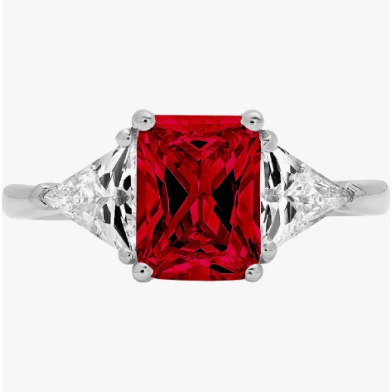 

Emerald Trillion cut 3 stone Solitaire with Accent Natural Deep Pomegranate Dark Red Garnet Gemstone Ideal Engagement Ring