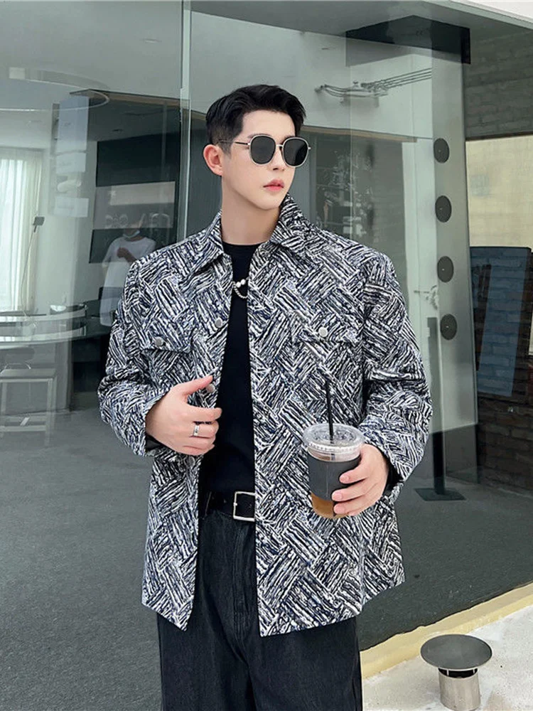 

New Coat Autumn Men Fashion Personalized Twill Jacquard Denim Loose Jacket 2023 Korean Long Sleeve Male Tops 2A6161