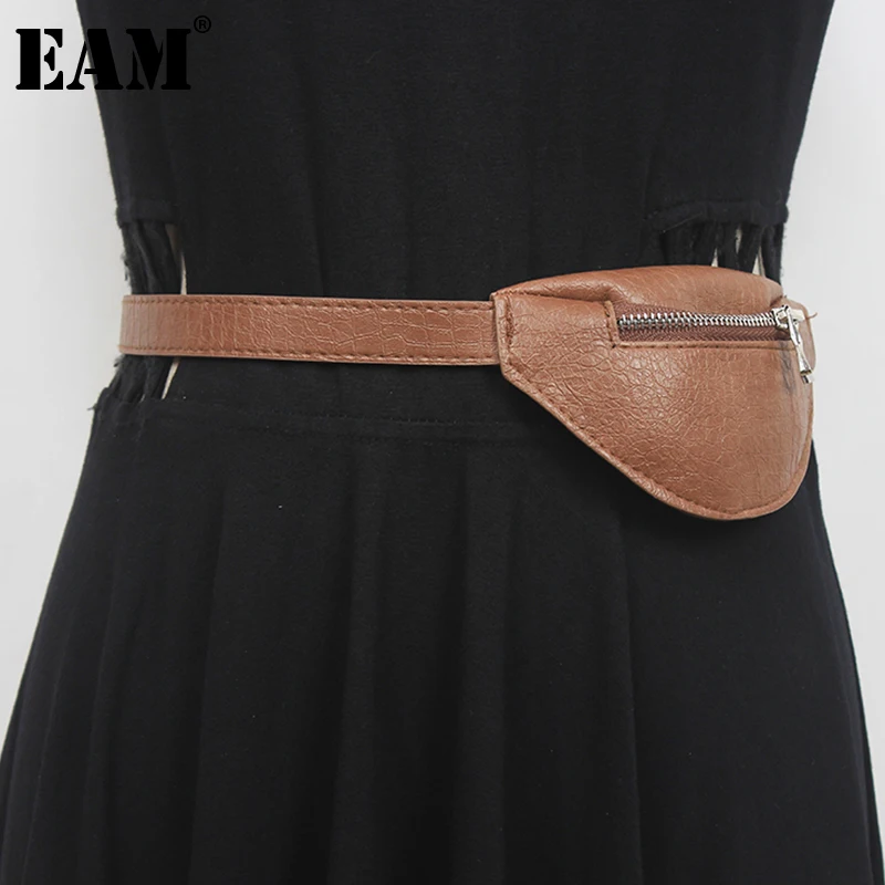 

[EAM] Pu Leather Camel Zipper Long Wide Casual Belt Personality Women New Fashion Tide All-match Spring Autumn 2023 1DE2983