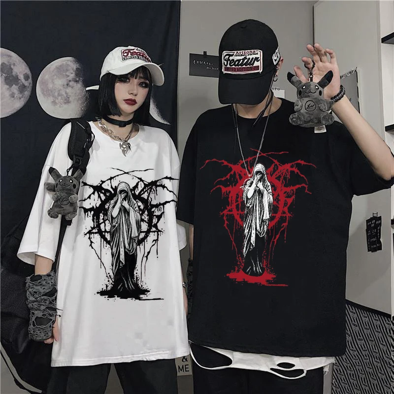Oversized T-shirt Women Summer Punk Harajuku Dark Goth Vintage Tops Tees Short Sleeve Plus Size Casual Loose Fashion T-shirt