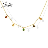 joolim jewelry pvd gold finish waterproof fashion stylish colorful zircon pendant necklace stainless steel jewelry wholesale