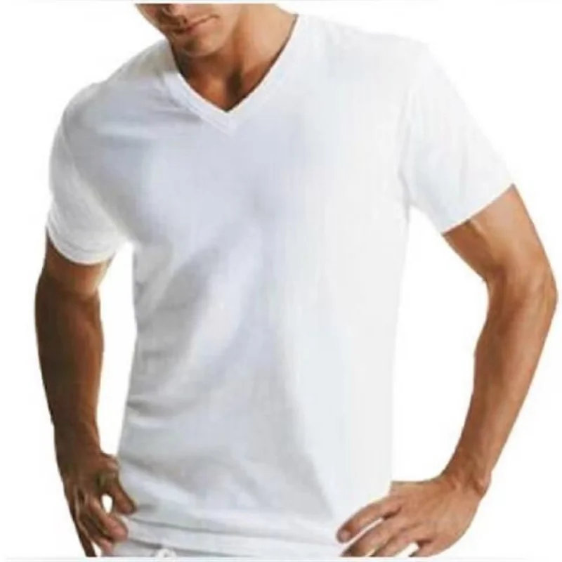 

Summer New Mens Tshirt Cotton White Solid T Shirt Men Causal V Neck Short Sleeve Tshirt Men Daily Tops Tees Large Size 5XL Q130