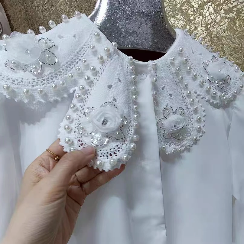 Новинка In Hundreds of Pears бисерные 3D цветы стежка белые рубашки для женщин однобортная