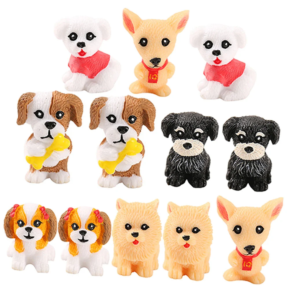 

12 Pcs Toy Model Miniature Figurines Crafts Resin Dog Statue Animal Small Cartoon Puppy Ornaments