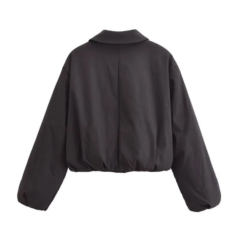 TRAF хлопковая короткая куртка на молнии для женщин осенняя мятая подол