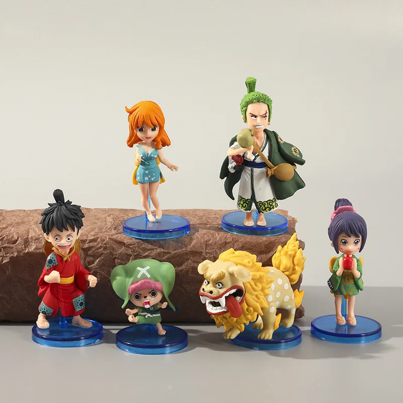 

6Pcs One Piece Anime Figure Q Version Luffy Roronoa Zoro Nami Kurozumi Tama Action Figure PVC Collection Model Toys Gift
