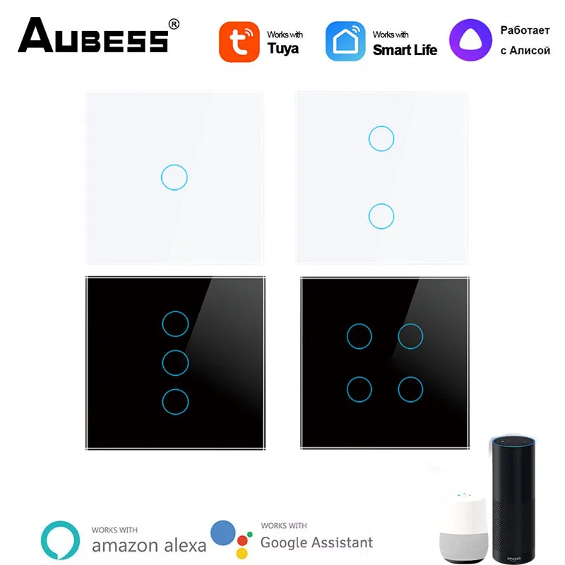 

Aubess Tuya WiFi Smart Switch For 1/2/3/4 Lights Touch Sensor Smart Wall Switch Neutral Wire Work With Alexa Google Yandex Alice
