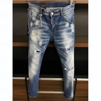 new dsquared2 mens slim jeans straight leg motorcycle rider hole paint pants jeans man 9629