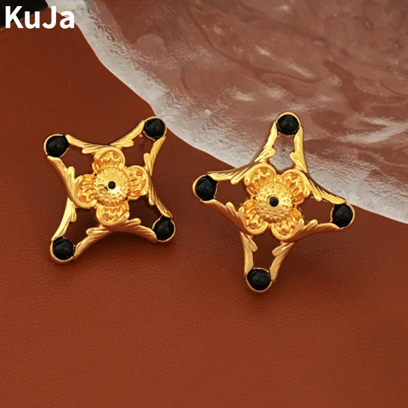 

Fashion Jewelry 925 Silver Needle Vintage Temperament Gold Color Resin Earrings For Women Party Gifts Simply Design Hot Sale