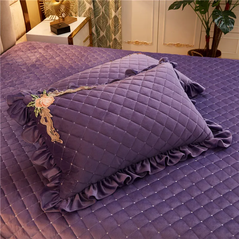 

Velvet Pillowcases for Bed 2 Pcs Set Soft Rectangular Quilted Home Decor Pillow Shams Embroidered Elegant Winter Warm 48*74cm