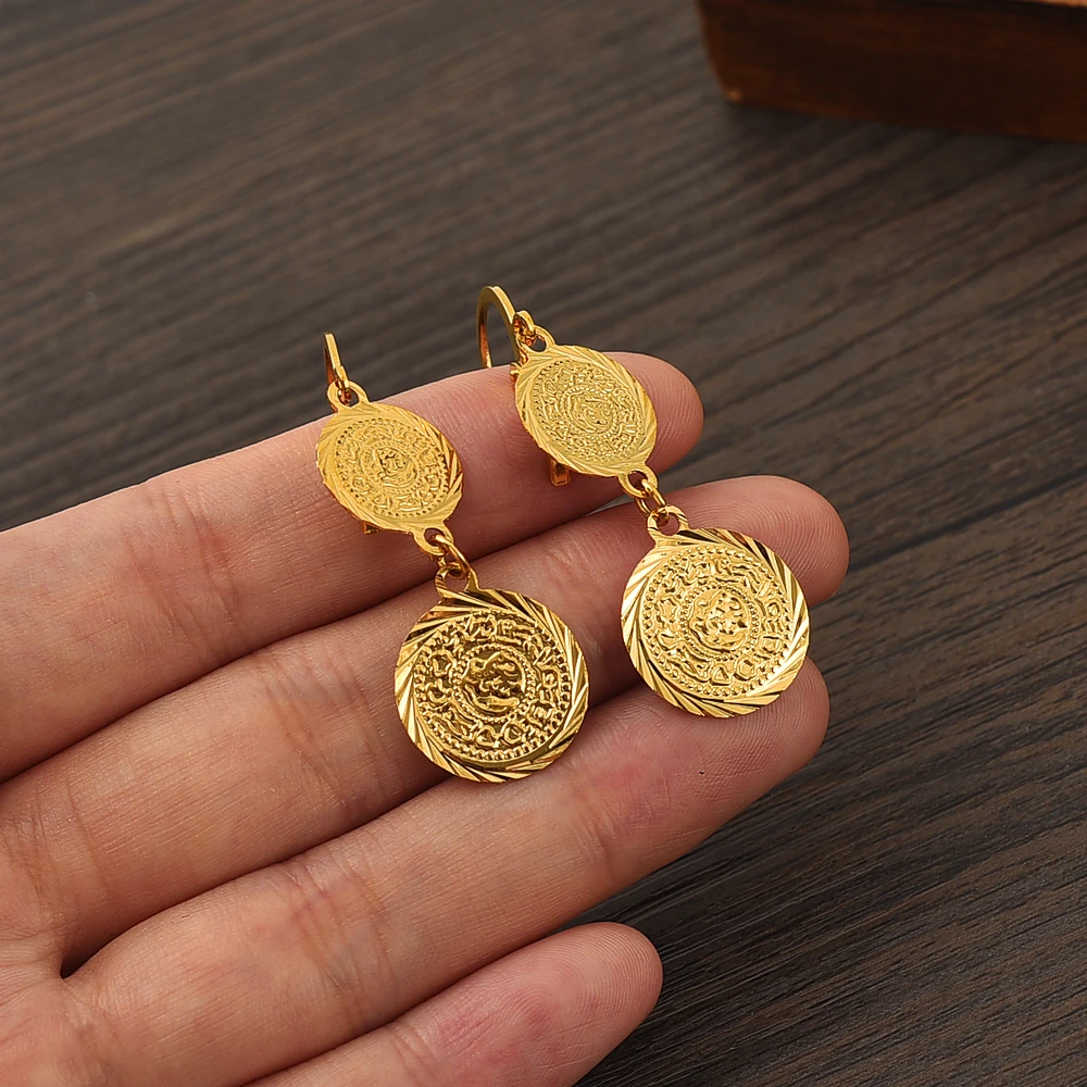 

Ancient Coin for Arab Women Gold Color & Brass Muslim Islamic Earrings Coin,Islam Girl