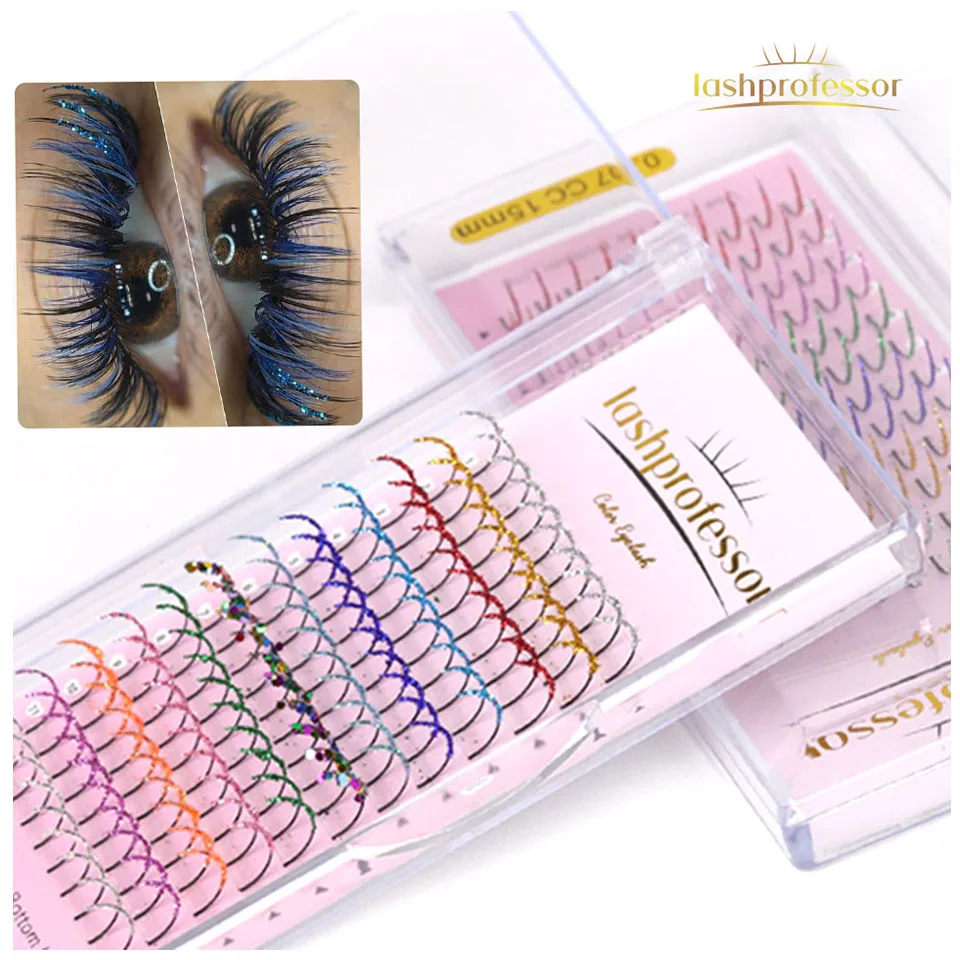 

Lashprofessor Mixed Glitter Colorful Eyelash Individual Premade Russian Volume Fans Color Spike Glitter Lashes Extension Makeup