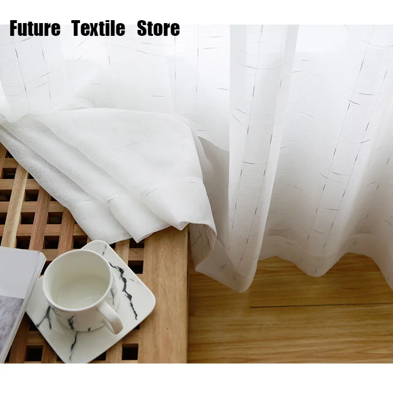 

2022 New Linen White Beautiful Curtains Small Stripes Impervious Curtains Suitable for Living Room Dining Bedroom