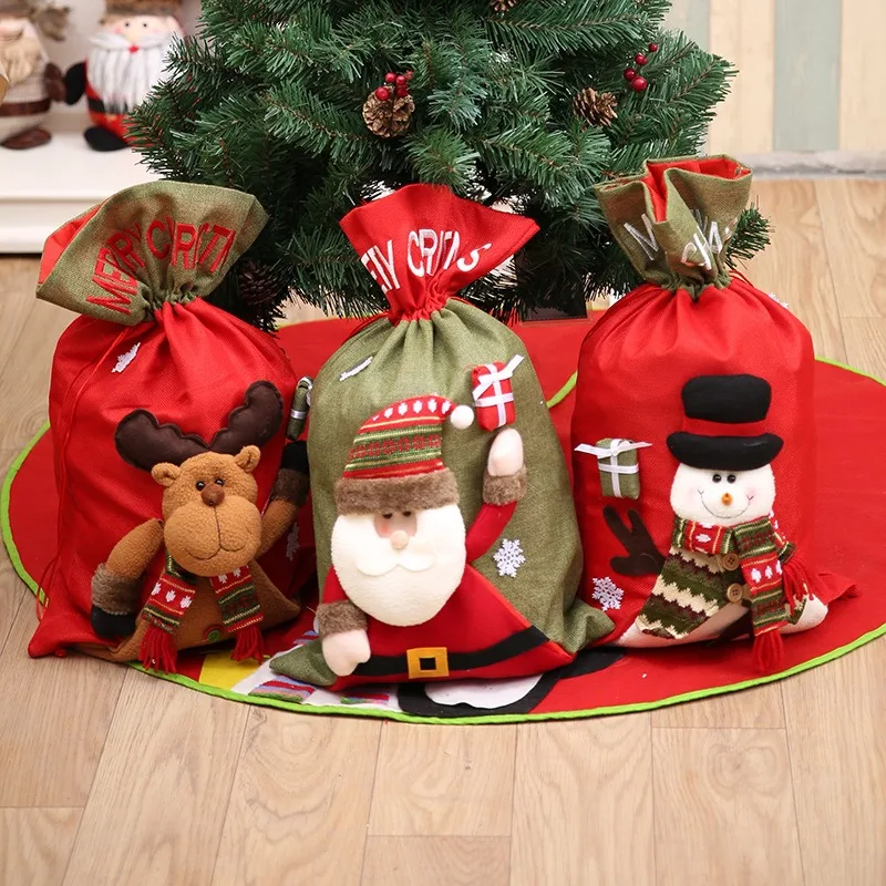

Рождественская сумка Buckram для брюк Санты, большая сумочка, Подарочная сумка для конфет, вина, Рождественский Декор, подарки для конфет, держатель для винных бутылок