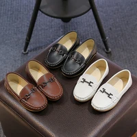 2022 childrens white boys casual leather shoes big kids metal chain buckle loafers peas shoe toddler slip on soft boat of 1 15y