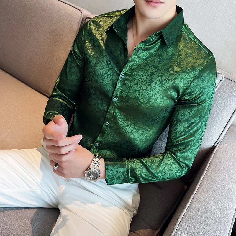 Fashion Jacquard Solid Slim Fit Shirts Men Long Sleeves Sexy Business Formal Shirt Luxury Designer Men Clothing Streetwear M-4XL Fashion Jacquard Solid Slim Fit Shirts Men Long Sleeves Sexy Business Formal Shirt Luxury Designer Men Clothing Streetwear M-4XL
